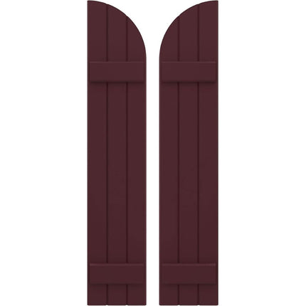 Ekena Millwork ARW101BQ311X31WRH Americraft Three 2 Exterior Real Wood Joined Board-n-Batten Shutters w/Arch Top (Per Pair), 10 1/2"W x 31"H, Wine Red