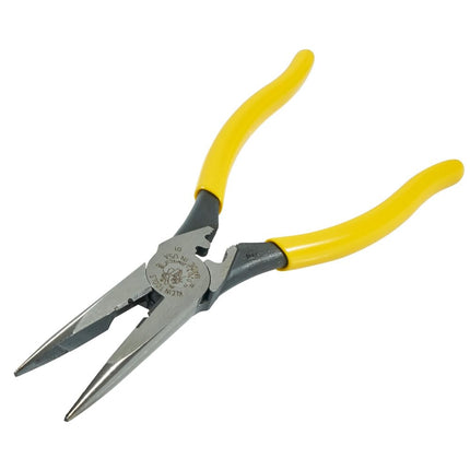 Klein Tools D203-8NCR Long Nose Side-Cutter Strip/Crimp Pliers, Induction Hardened and Heavier for Increased Cutting Power, 8-Inch