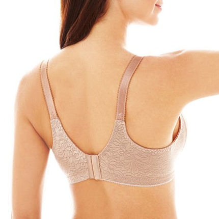 Bali Women's Double Support Lace Wireless Bra, Stay-in-Place Straps, Wirefree Bra, Soft Taupe, 38C