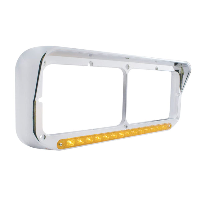 United Pacific 32351 Chrome Rectangular 14 LED Dual Headlight Bezel w/Visor, Chrome Plated, Injection Molded Plastic, LED Light Bar Pre-Installed – Amber LED/Amber Lens – ONE Bezel