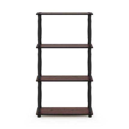 Furinno TURN-N-TUBE Storage Shelves, 4-Tier Book Shelf, Corner Shelf, Toolless Open Shelves, Classic Tubes, for Organization and Storage, Living Room, Home Office, Dark Cherry