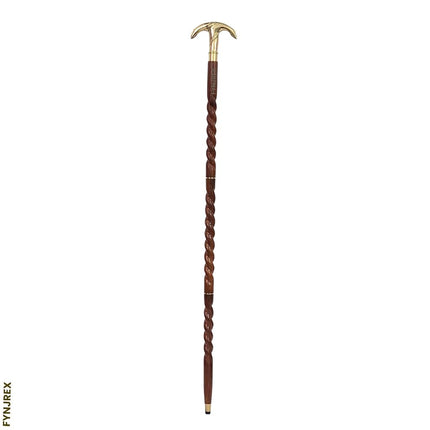 Handmade Vintage Art Walking Stick Wood & Metal Mens Walking Canes Spindle Shaft Wooden with Brass Anchor Handle Brown