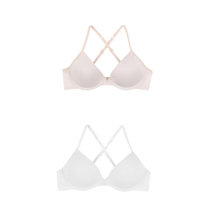 Hanes Girls' Molded Underwire Bra 2-Pack, Budding Diamond Line Print/White, X-Large
