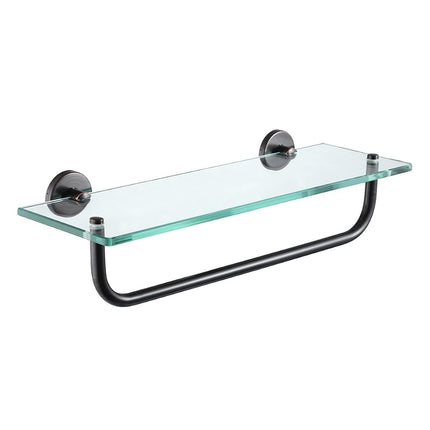 JQK TGS100-ORB Bronze Tempered Glass Bathroom Shelf, Shelf with 15" Towel Bar, 16" x 5" Tempered Glass Shower Storage, Steel Wall Bracket