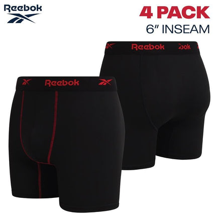 Reebok Men's Active Underwear - Sport Soft Performance Boxer Briefs (4 Pack), Size Large, All Black