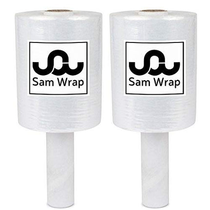 Sam Wrap (R) Film Estirable 5" x 1000' Rollo con Asa, Envoltura de Plástico Autoadherente Duradera Extra Gruesa de Calibre 80 para Mudanzas, Envoltura de Embalaje de Resistencia Industrial, Retráctil de Palés de Plástico Transparente (Paquete de 2)