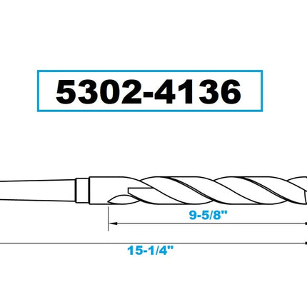 HHIP 5302-4136 High Speed Steel 4MT Taper Shank Drill, 118 Degree Split Point, 1-9/16" Diameter X 9-5/8" Flute Length X 15-1/4" Overall Length