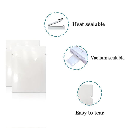 100 Pieces White Metallic Mylar Foil Open Top Sealable Bags 4.7x7.1 inch Vacuum Heat Seal Pouches for Food Storage Packaging with Tear Notches