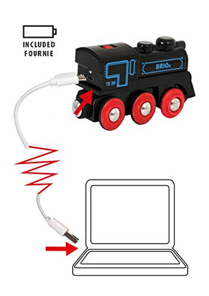BRIO World Rechargeable USB Train Engine – Battery Powered Toy Locomotive with Lights & Sounds, Includes Mini USB Cable, Compatible with BRIO World Wooden Railway Sets, Kids Age 3 Years and Up
