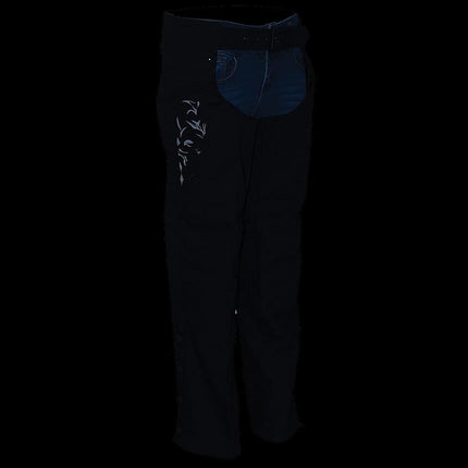 Milwaukee Leather SH1182 Chaparreras de Moto de Tela Negras para Mujer con Bordado Tribal - 5X-Large