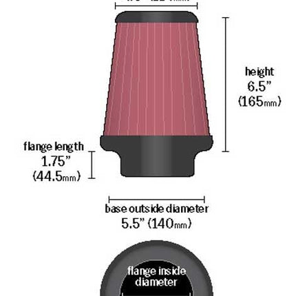 K&N Universal Clamp-On Air Intake Filter: High Performance, Premium, Washable, Replacement Filter: Flange Diameter: 3.5 In, Filter Height: 6.5 In, Flange Length: 1.25 In, Shape: Round Tapered, RU-4630