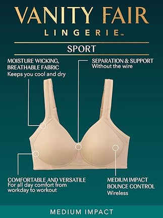 Sujetador sin aros Vanity Fair Women's Sport Full Figure 71500, Negro medianoche, 38DD