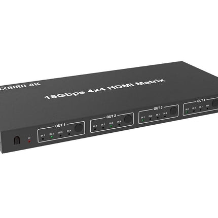 Monoprice Blackbird 4K 4x4 HDMI Matrix, 18G, 4K@60Hz, YCbCr 4:4:4, EDID, 4K to 1080p Downscaler, IR, HDR, HDR10, HDR10+, Black (143623)
