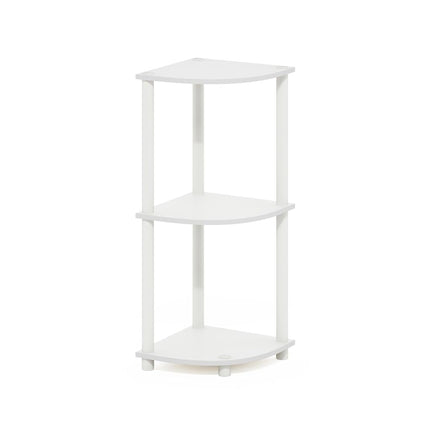 Furinno TURN-N-TUBE Corner Shelf, 3-Tier Corner Bookshelf, Display Storage Shelves with Open Shelves, for Organization and Storage, Living Room, Home Office, Garage, White