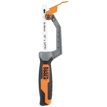 Klein Tools 31432FC Mini Finish-Cut Hacksaw, 10-Inch 32 TPI Bi-Metal Blade Hand Saw, Cuts Plastic, Wood, and Thin-Wall Metal in Tight Spaces