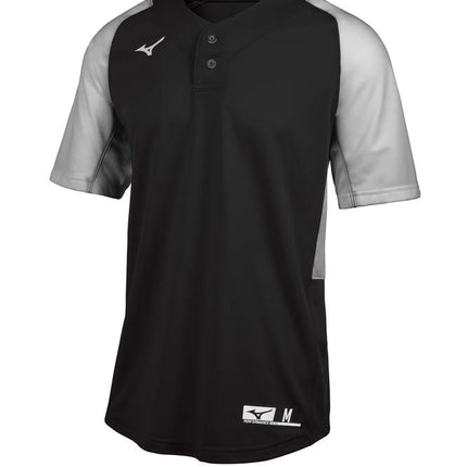 Mizuno Youth Aerolite 2-Button Baseball Jersey, Black-Grey, Large