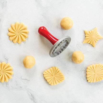 Nordic Ware Sellos de galletas plisados ​​bonitos, aluminio fundido plateado con mangos de madera, gris, 3 piezas