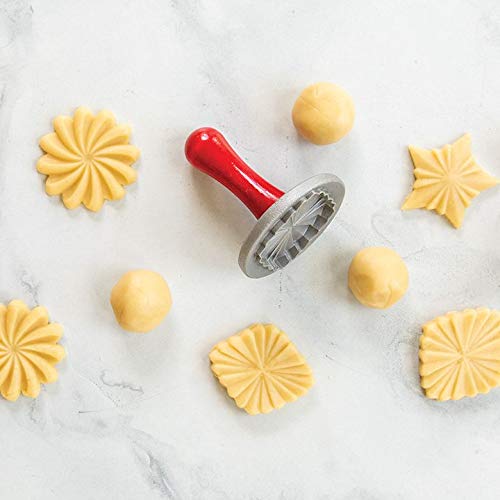 Nordic Ware Pretty Pleated Cookie Stamps Silver Cast Aluminum with Wood Handles, Grey, 3-Piece