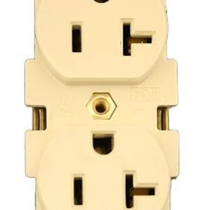 Leviton Duplex Receptacle, 20 Amp, 125 Volt, Industrial Heavy Duty Grade, Straight Blade, Industrial Grade, Self Grounding, 5362-I, Ivory