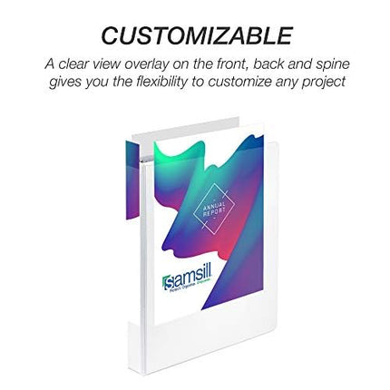 Samsill Durable 1 Inch Binder, Made in The USA, D Ring Binder, Customizable Clear View Cover, White, 4 Pack, Each Holds 220 Pages