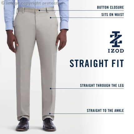 Izod Men's American Chino Flat Front Straight Fit Pant, Khaki, 38W / 34L