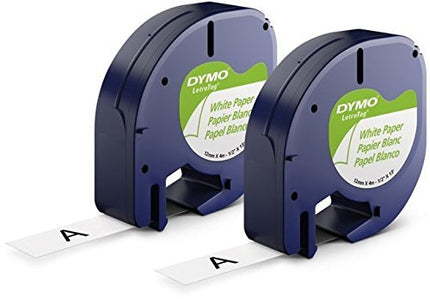3 x DYMO LetraTag Labeling Tape for LetraTag Label Makers, Black Print on White Paper Tape, 1/2'' W x 13' L, 2 Rolls (10697)
