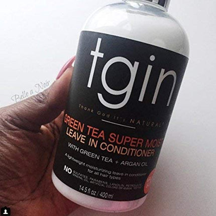 tgin Green Tea Super Moist Leave in Conditioner for Curly, Coily and Wavy Hair, with Argan Oil, Shea Butter and Green Tea, Moisturizes and Nourishes Dry Hair, 13 oz