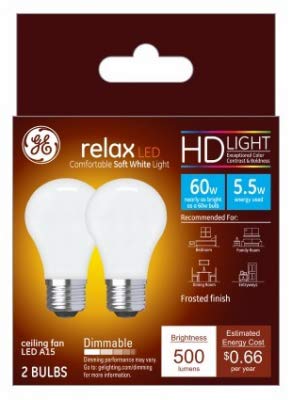 GE Relax LED Ceiling Fan Light Bulbs, 5.5 Watts (6