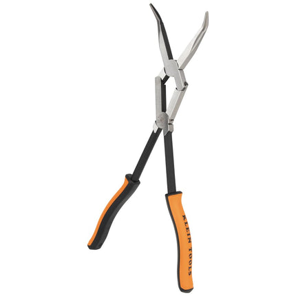 Klein Tools 71401 Long Nose Pliers, Bent Nose Pliers, Angled Knurled Jaws, Double Rivet, Extended Reach, 13-Inch