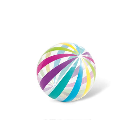 Intex Jumbo Inflatable Glossy Colorful Transparent PVC Giant Beach Ball w/Repair Patch in Polka-Dot or Rainbow Stripes for Ages 3 & Up, Color Varies