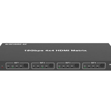 Monoprice Blackbird 4K 4x4 HDMI Matrix, 18G, 4K@60Hz, YCbCr 4:4:4, EDID, 4K to 1080p Downscaler, IR, HDR, HDR10, HDR10+, Black (143623)