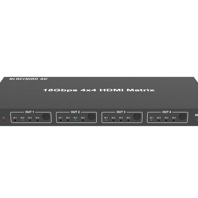 Monoprice Blackbird 4K 4x4 HDMI Matrix, 18G, 4K@60Hz, YCbCr 4:4:4, EDID, 4K to 1080p Downscaler, IR, HDR, HDR10, HDR10+, Black (143623)