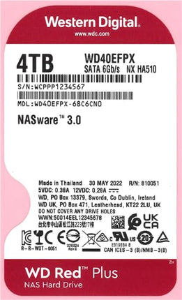 WD Red Plus 4TB NAS 3.5" Internal Hard Drive - 5400 RPM Class, SATA 6Gb/s, CMR, 256MB Cache