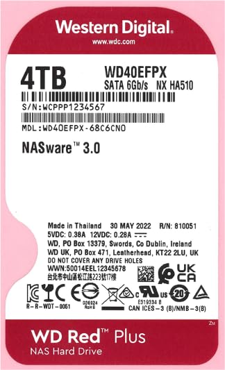 WD Red Plus 4TB NAS 3.5" Internal Hard Drive - 5400 RPM Class, SATA 6Gb/s, CMR, 256MB Cache