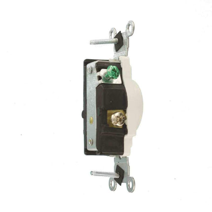 Leviton 5801-W, Prise simple à corps étroit, 20 A, 125 V, droite, qualité commerciale, avec mise à la terre, blanc
