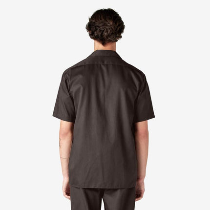 Dickies Men’s Short Sleeve Work Shirt – Durable Twill Button Down Shirts for Men, Lightweight Uniform for Daily Wear, Dark Brown, 3XL