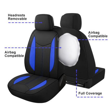 CAROMOP Neoprene Car Seat Cover 2 Front Seats, Waterproof Seat Covers for Cars, Universal Fit for Most Car Interior Covers-Sedan Truck SUV(Black/Blue)