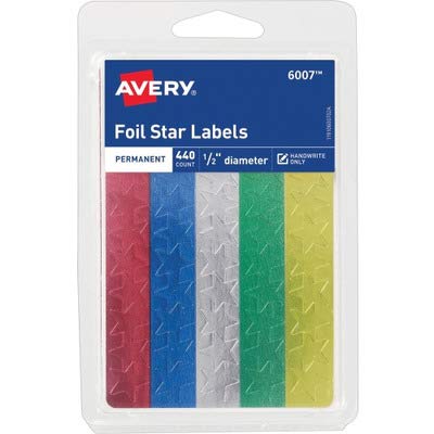 Avery Assorted Foil Star Labels, 1/2" Diameter, 440 Labels per Pack, Case Pack of 36 (6007)