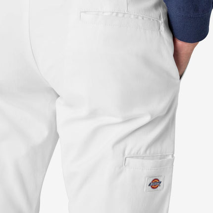 Pantalones de trabajo Dickies Skinny Straight de doble rodilla para hombre - Duraderos, ajuste delgado, uniforme industrial y ropa de trabajo, blanco V1, 34W x 30L