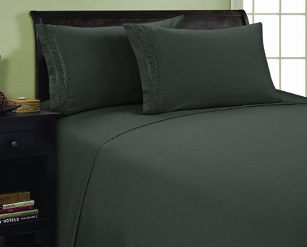 Parure de draps 4 pièces Elegant Comfort 1800 fils au pouce carré, qualité égyptienne, 3 lignes, luxueux, doux et soyeux, résistant aux plis et à la décoloration, poches profondes jusqu'à 40 cm, California King, Gris