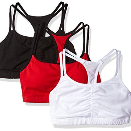 Fruit of the Loom Women's Spaghetti Strap Cotton Pull Over 3 Pack Sports Bra in Fashion Colors, Opaque, Pin Dot/Popsicle Pink/White, 32 (Pack of 3)