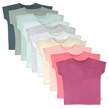 HonestBaby Multipack Short Sleeve T-Shirt Tee 100% Organic Cotton Infant Baby, Toddler, Little Kids Boys, Girls, Unisex, Rainbow Patch, 12 Months