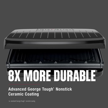 George Foreman - Family size Panini grill and press, non-stick ceramic coating, grease removal slope, angle adjustable, indoor and outdoor use