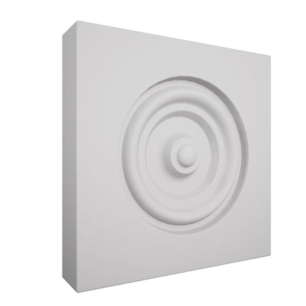 4 1/2"W x 4 1/2"H x 7/8"P Americraft Solid Paint Grade Wood Bullseye Rosette with Squared Edge, Primed Pine