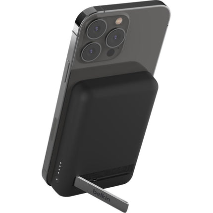 Belkin 5000mAh Magnetic Wireless Power Bank, Portable Charger Compatible with MagSafe, Battery Pack with 7.5W Output, 10W Input and Kickstand, Compatible with iPhone 16, 15, 14, 13, 12 Series - Black