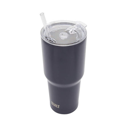 BUILT Double Walled Stainless Steel Tumbler Set with Replacement Lid, 2 Reusable Tritan Wire Straw Cleaning Brush in Gift Box, 30 Ounce, Inkwell