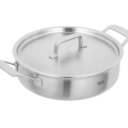 KUHN RIKON Olla baja de cinco capas Culinary, 24 cm/3 L, apta para horno con tapa de acero inoxidable. Cacerolas de inducción. Garantía de utensilios de cocina aptos para lavavajillas.