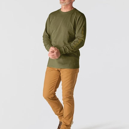 Carhartt Men's Loose Fit Heavyweight Long-sleeve Logo Sleeve Graphic T-shirt, Dark Bronzed Green Heather, XXXL Tall