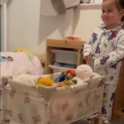 Roma Teddy Toy Wagon with Adjustable Handle, Cute Cream and Teddy Pattern, Kids Toys Baby Doll Pram, Lightweight Foldable Seat for Dolls Up to 42cm, Indoor/Outdoor Play, Ages 3+