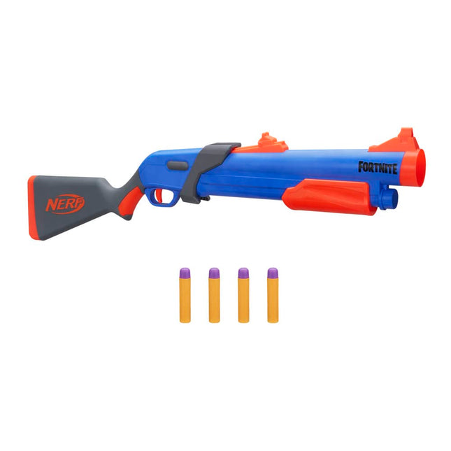 NERF Fortnite Pump SG Blaster - Tir de fléchettes Mega à pompe - Chargement par la culasse - 4 fléchettes Mega officielles - pour jeunes, adolescents, adultes